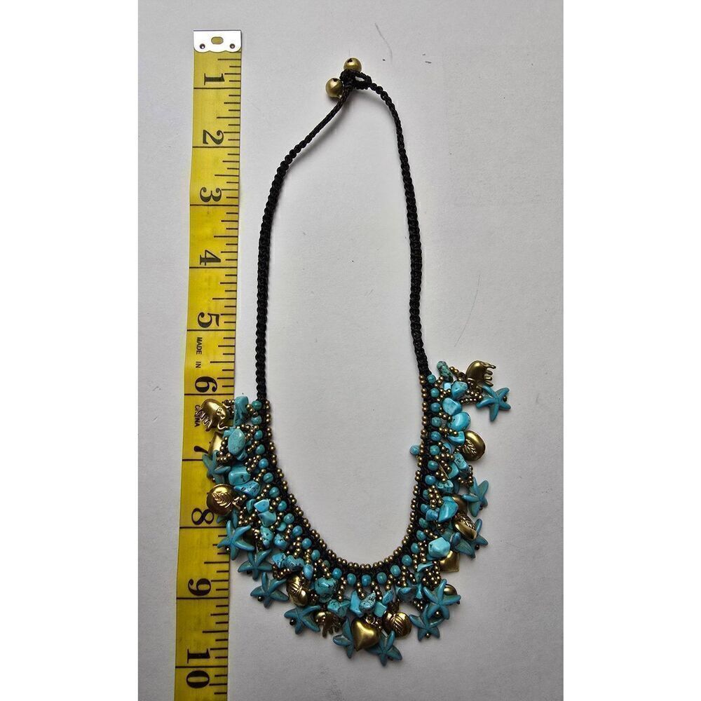 Necklace-collar style- turquoise, charms - Picture 7 of 7